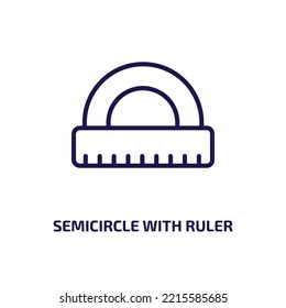 semicircle with ruler icon from education collection. Thin linear semicircle with ruler, education, semicircle outline icon isolated on white background. Line vector semicircle with ruler sign, symbol