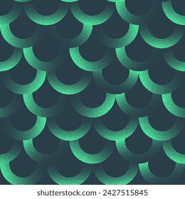 Semicircle Scale Seamless Pattern Trend Vector Turquoise Abstract Background. Half Tone Art Illustration for Fashionable Textile. Endless Graphic Mint Green Abstraction Wallpaper Dot Work Texture