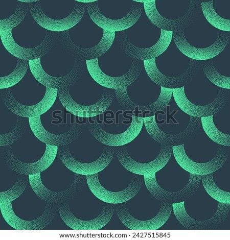 Semicircle Scale Seamless Pattern Trend Vector Turquoise Abstract Background. Half Tone Art Illustration for Fashionable Textile. Endless Graphic Mint Green Abstraction Wallpaper Dot Work Texture