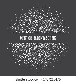 Semicircle, semi-round snow winter border made of uneven dots, blobs, spots, beads, snowflakes, splashes. Stripe, ribbon shape for text. Frame template, design element. New year, Christmas background.