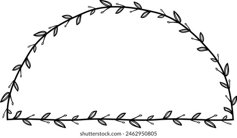 Semicircle shape Flower wreath frame leaf vector floral border picture frames Branch laurel botanical silhouette black elements decoration greeting wedding frames
