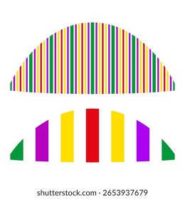 Patrón de rayas semicírculo. Arco geométrico colorido. Abstractas Vector vibrante. Diseño de arco iris segmentado.