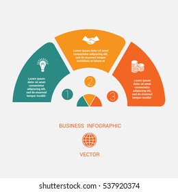 Semicircle template infographic 3 positions for text area.