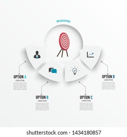 Semicircle template infographic 4 positions for text area. Vector illustration can be used for workflow layout infographic, diagram, number, web design.