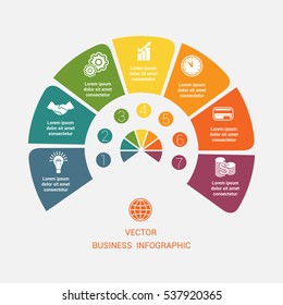 Semicircle template infographic 7 positions for text area.