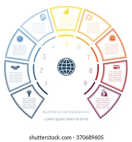 Semicircle template from infographic, can be used for workflow layout, diagram, web design, nine number options, steps, text areas