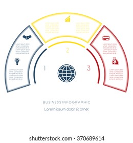 Semicircle template from infographic, can be used for workflow layout, diagram, web design, three number options, steps, text areas