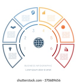 Semicircle template from infographic, can be used for workflow layout, diagram, web design, six number options, steps, text areas