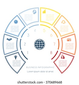 Semicircle template from infographic, can be used for workflow layout, diagram, web design, eight number options, steps, text areas