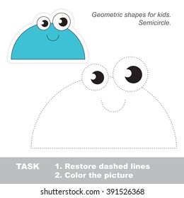 Semicircle in vector to be traced. Restore dashed line and color the picture. Trace game for children.