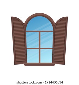 Ventana abovedada semicircular con persianas de seguridad de estilo italiano. Vector 
