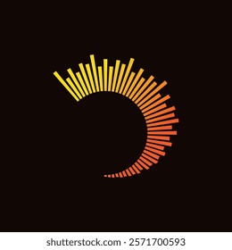 semi-circular arrangement of bars transitioning in color from yellow to orange to red on a black background