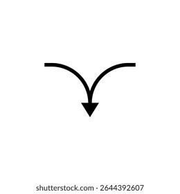 A semicircular arrow with two curved lines joining together. Outline vector illustration on a white background.
