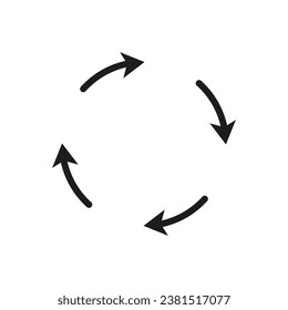 Las flechas semicirculares giran. Seguir unos a otros en círculo. Símbolo vector.