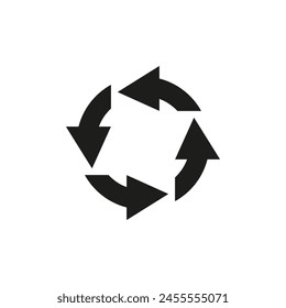 Semicircular arrows rotate. Following each other in a circle. Rotating semi circle bold arrows. Vector symbol.	