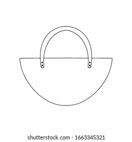 Bolsa de playa semicircular Bolsa ligera.Ilustración de cartón.Bolsa aislada en fondo blanco.Mangos altos en los botones.Ilustración de vectores