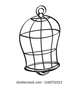 Semicircular bird cage contour illustration for coloring. Template for tattoo.