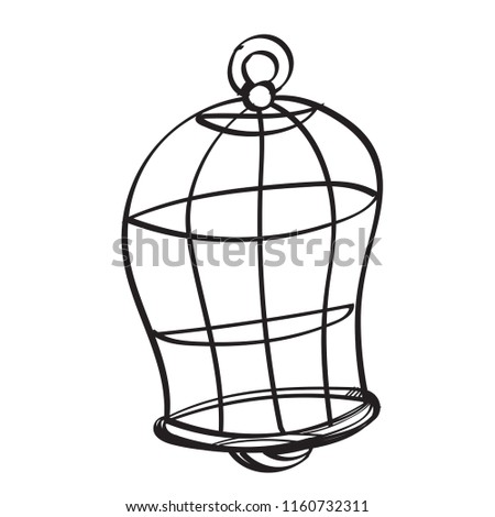 Semicircular bird cage contour illustration for coloring. Template for tattoo.