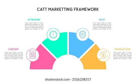 Semi-Circular CATT Marketing Framework Infographic for Business Strategy, Vector Illustration