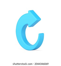 Semicircular curved arrow pointer 3d icon. Minimalistic website directional element. Sign of marketing and commercial progress. Blue cursor and successful startup symbol. Decorative isolated vector