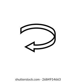 Seta longa curva semicircular fina. A seta gira em círculo. Ilustração vetorial.
