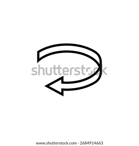Semicircular curved thin long arrow. The arrow rotates in a circle. Vector illustration.