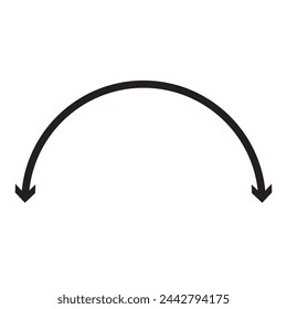  Semicircular curved thin long double ended arrow.. Replaceable vector design. Dual semi circle arrow.