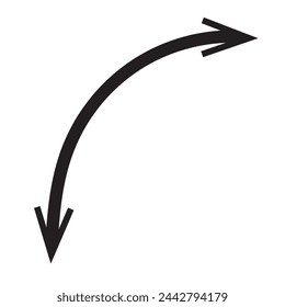  Semicircular curvado delgado largo de doble punta flecha.. Diseño vectorial reemplazable. Flecha de semicírculo doble.