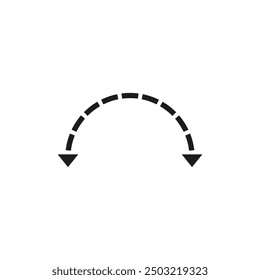 Flecha semicircular curva delgada y larga de doble extremo. Flecha de semicírculo doble. Ilustración vectorial. 