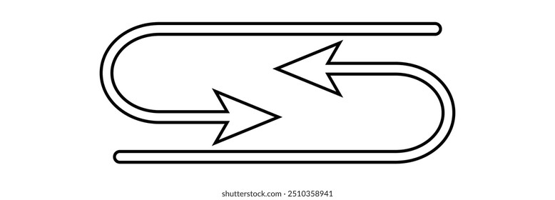 Semicircular curved thin long double ended arrow with white background. vector illustrator.