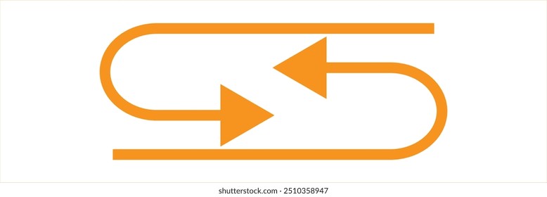 Flecha semicircular curva delgada larga doble final con fondo blanco. ilustrador de Vector.