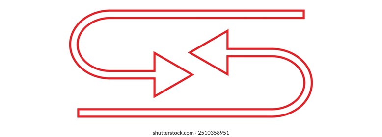 Semicircular curved thin long double ended arrow with white background. vector illustrator.