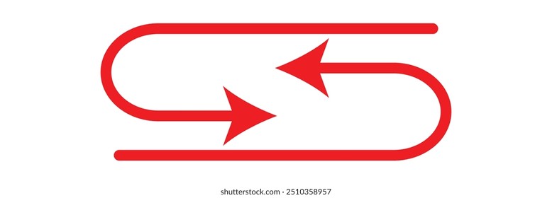 Semicircular curved thin long double ended arrow with white background. vector illustrator.
