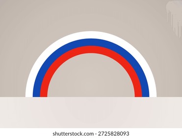 Bandera semicircular de Rusia. Forma de arco como un arco iris.