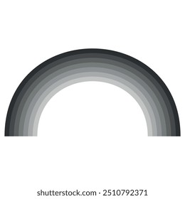 Semi-circular gradient design element in shades of gray, resembling a black and white rainbow.
