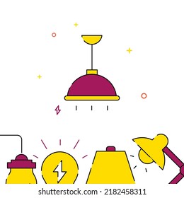 Semicircular lamp filled line vector icon, simple illustration, related bottom border.