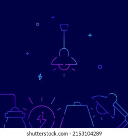 Semicircular lamp gradient line vector icon, simple illustration on a dark blue background, Home lamps related bottom border.