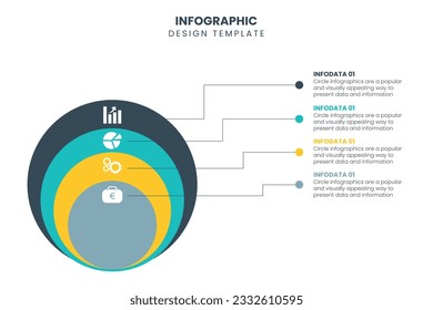 Semicircular pie chart divided into 4 colorful sectors. Concept of four features of startup project to select. Minimal flat infographic vector illustration for business information visualization