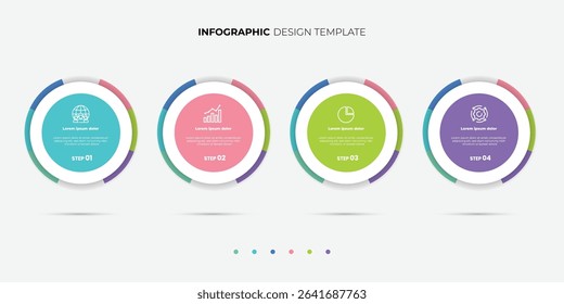 Semicircular pie chart divided into 4 colorful sectors. Concept of four features of startup project to select. Minimal flat infographic for business information visualization