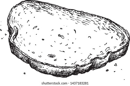 semicircular piece of bread with crumbs around