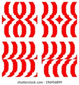 Semicircular red stripes with dots along the contour.