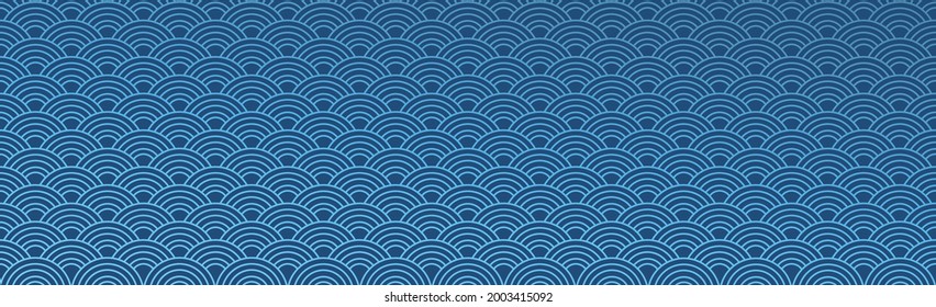 Semicircular repeating ornament, blue abstract background pattern - Vector illustration