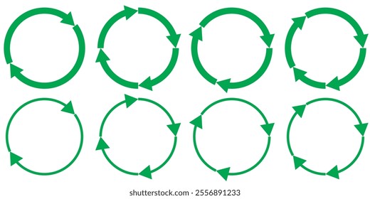 semicircular rotating green arrows. Following each other in a circle. Vector symbol.