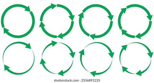 semicircular rotating green arrows. Following each other in a circle. Vector symbol.