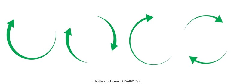 semicircular rotating green arrows. Following each other in a circle. Vector symbol.