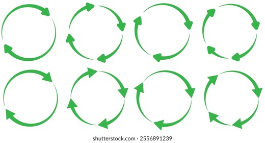 semicircular rotating green arrows. Following each other in a circle. Vector symbol.