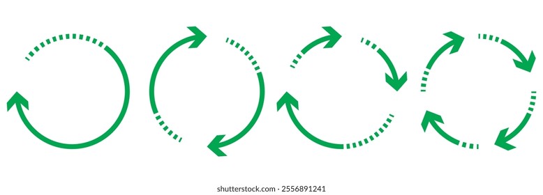 semicircular rotating green arrows. Following each other in a circle. Vector symbol.