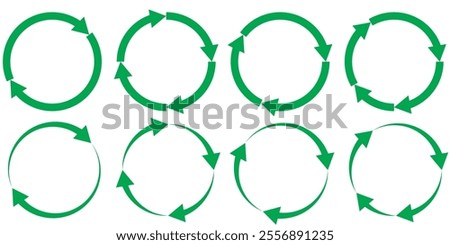 semicircular rotating green arrows. Following each other in a circle. Vector symbol.