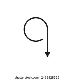 Semicircular rounded arrow. Semi circle thin long narrow shape. Vector drawing and illustration.
