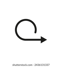Flecha semicircular redondeada. Forma de semicírculo. Ilustración y dibujo vectorial.